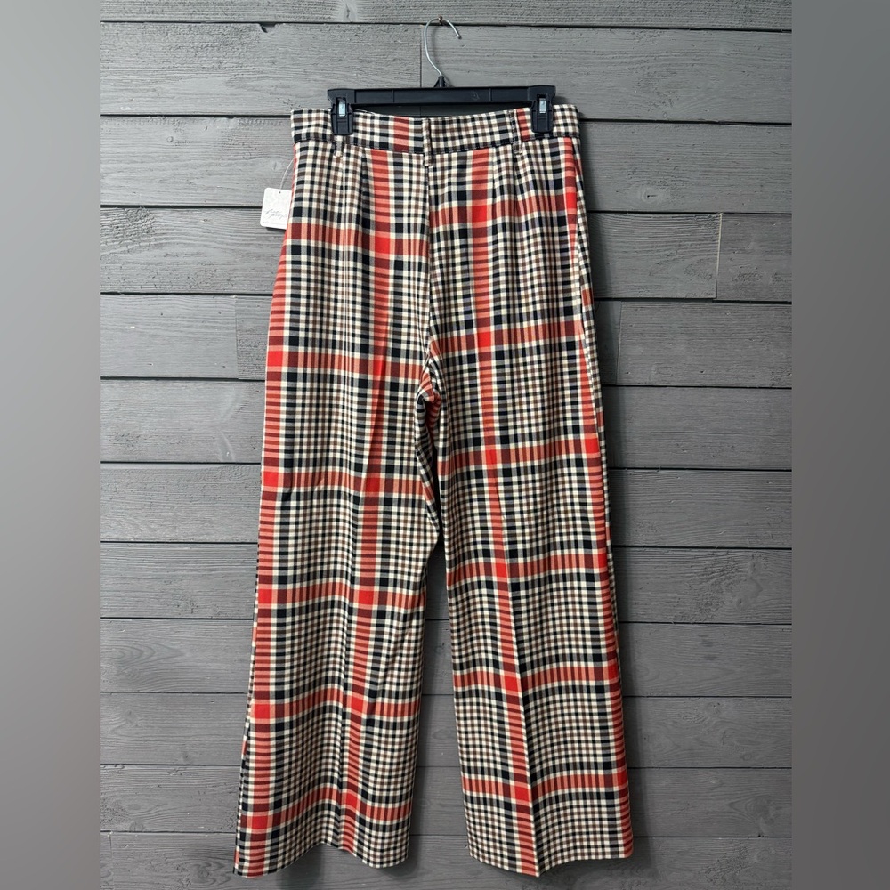 NWT Free People Jules Orange Black Cream Plaid Flare Pants Sz 12 Short - Picture 11 of 15